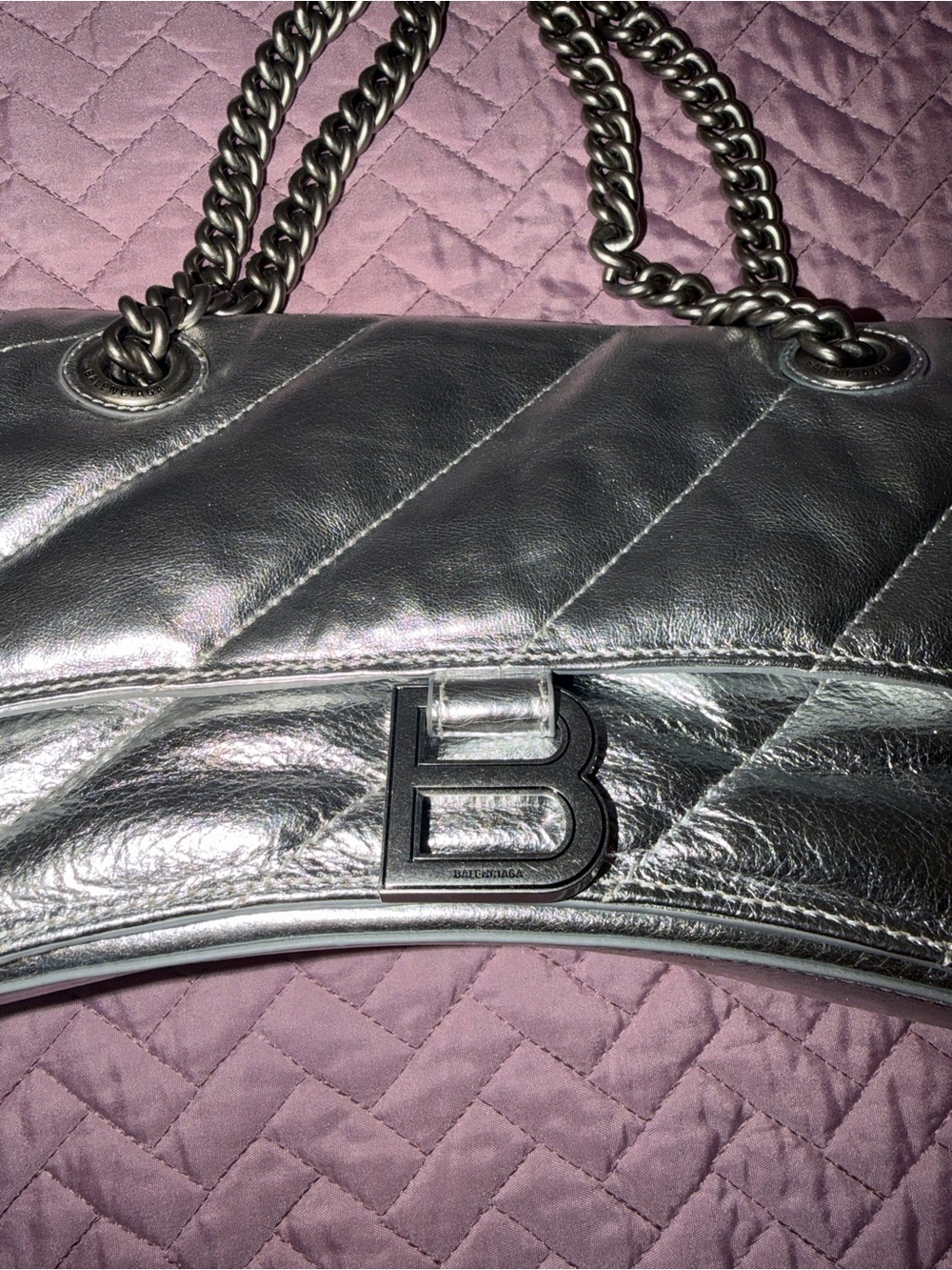 Balenciaga Silver Quilted Crush Shoulder Bag - Picture 4 of 9